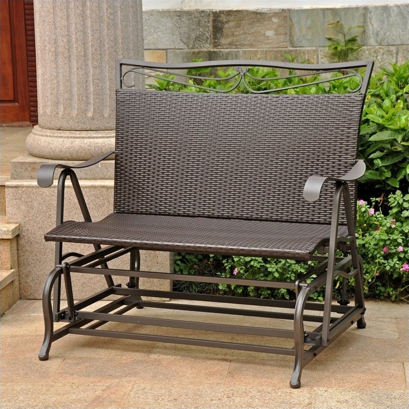 Pemberly Row Patio Glider Loveseat in Chocolate