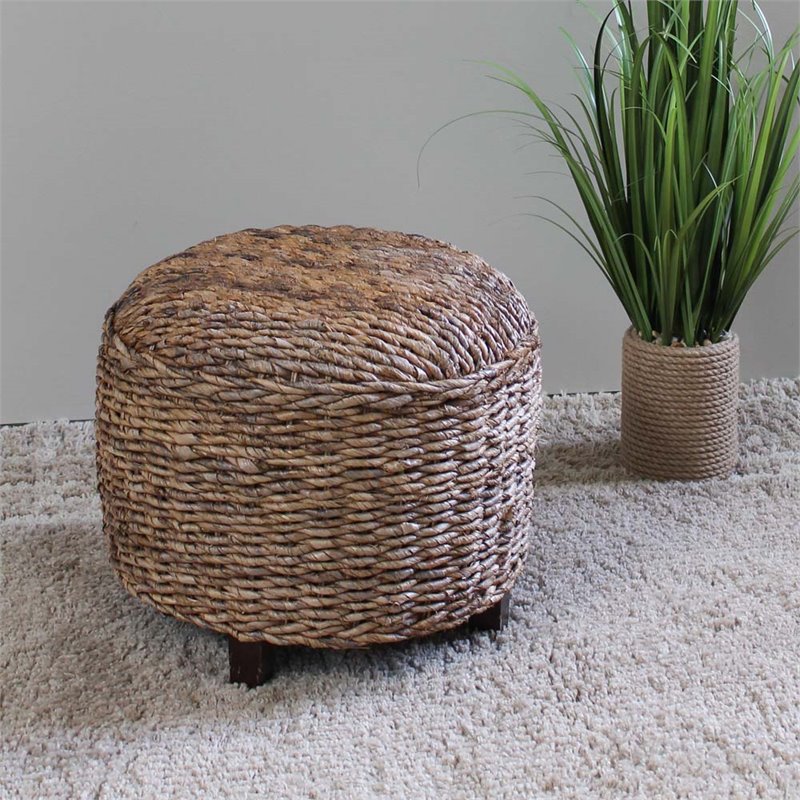 Pemberly Row Round Abaca Ottoman in Natural