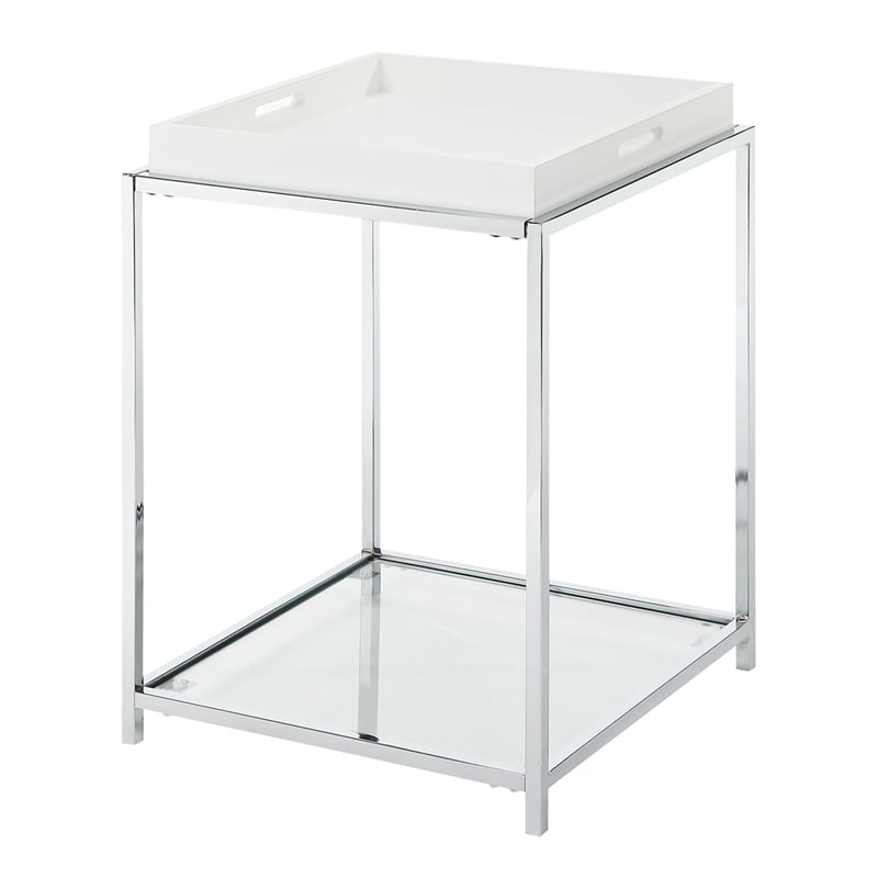 Pemberly Row Transitional Glass and Metal End Table in Clear/Chrome