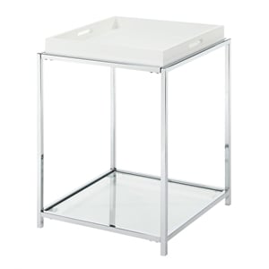 Pemberly Row Transitional Glass and Metal End Table in Clear/Chrome