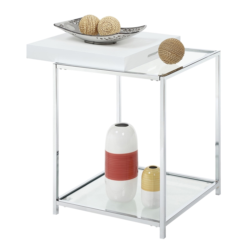 Pemberly Row Transitional Glass and Metal End Table in Clear/Chrome