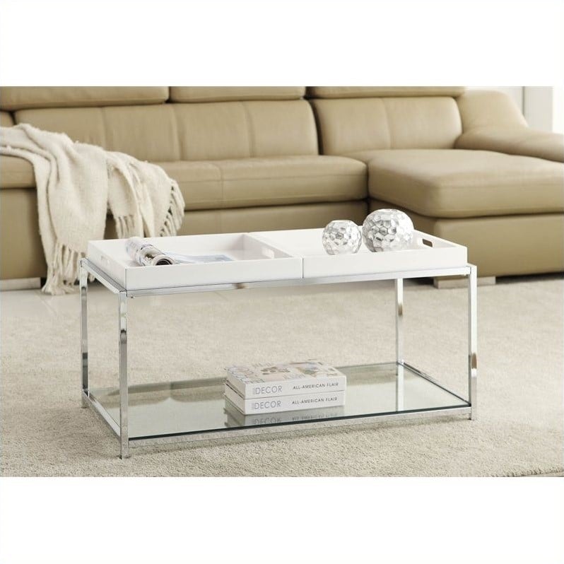Pemberly Row Glass Coffee Table in White