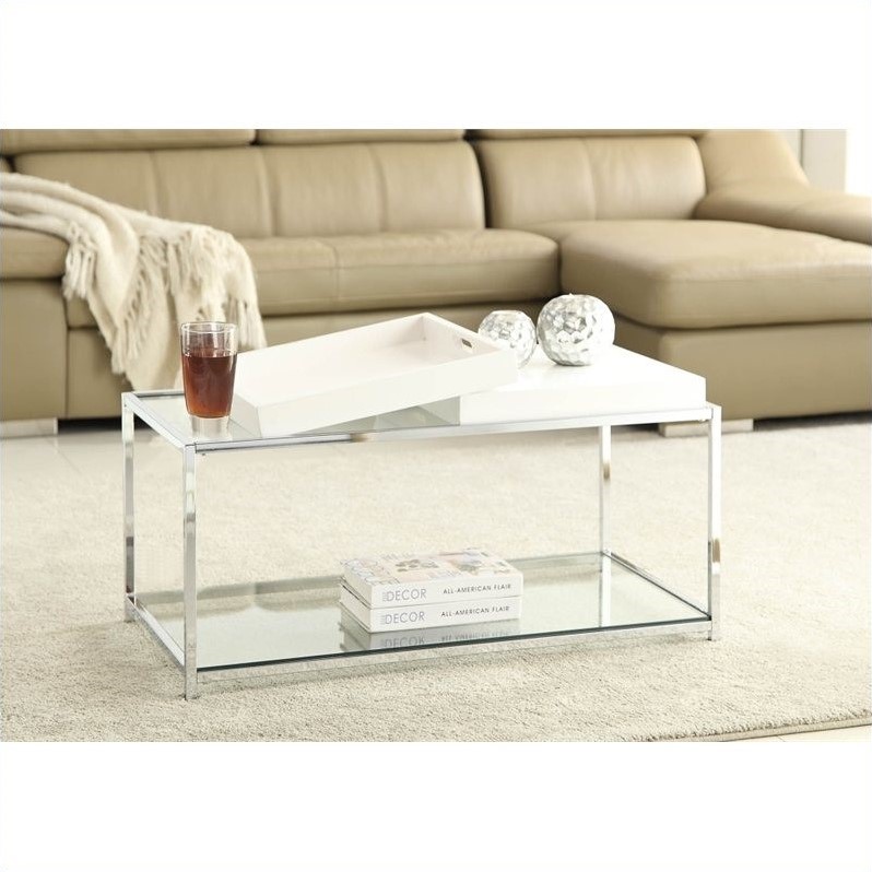 Pemberly Row Glass Coffee Table in White