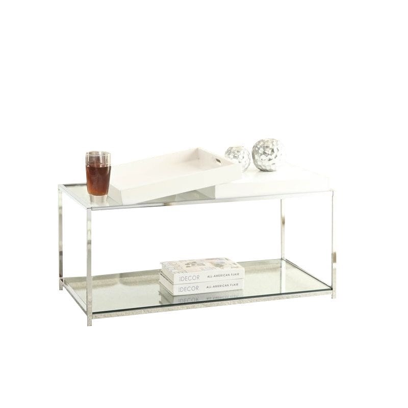 Pemberly Row Glass Coffee Table in White Cymax Business