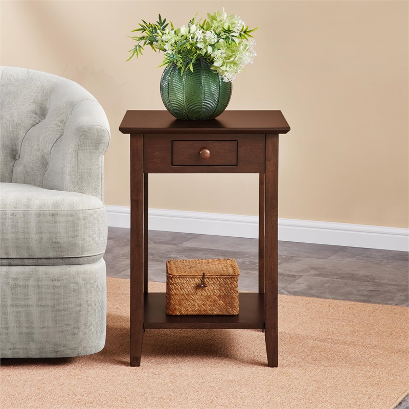 Pemberly Row 1 Drawer Transitional Wood Square End Table in Espresso