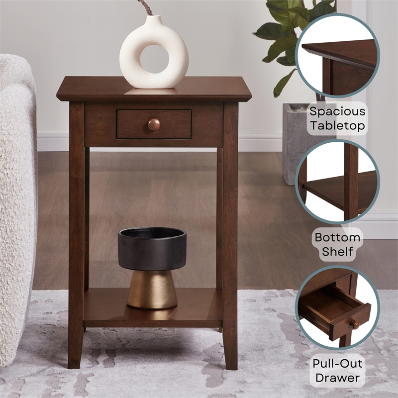 Pemberly Row 1 Drawer Transitional Wood Square End Table in Espresso