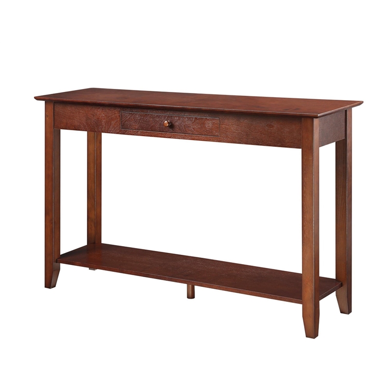 Pemberley Row Pine Wood Espresso Console Table Rectangular Drawer 48