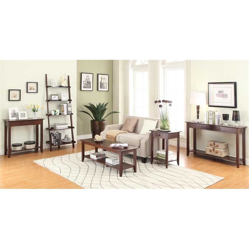 Pemberley Row Pine Wood Espresso Console Table Rectangular Drawer 48