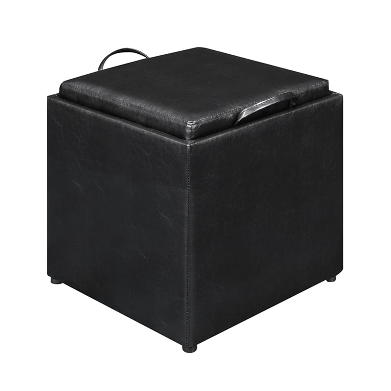 Pemberly Row Single Cube Ottoman in Black