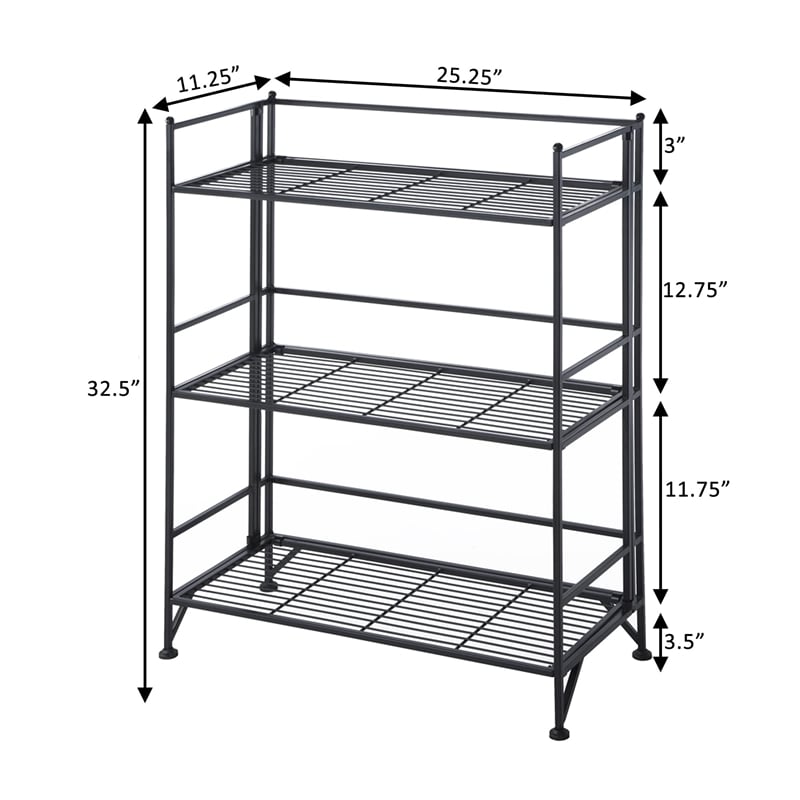 Pemberly Row 3 Tier Wide Folding Shelf in Black