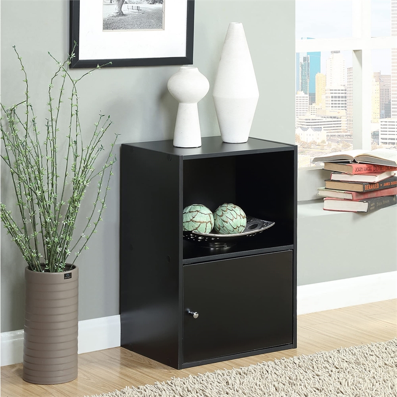 Pemberly Row 1-Door Modern Wood Cabinet with Stainless Steel Knobs in Black