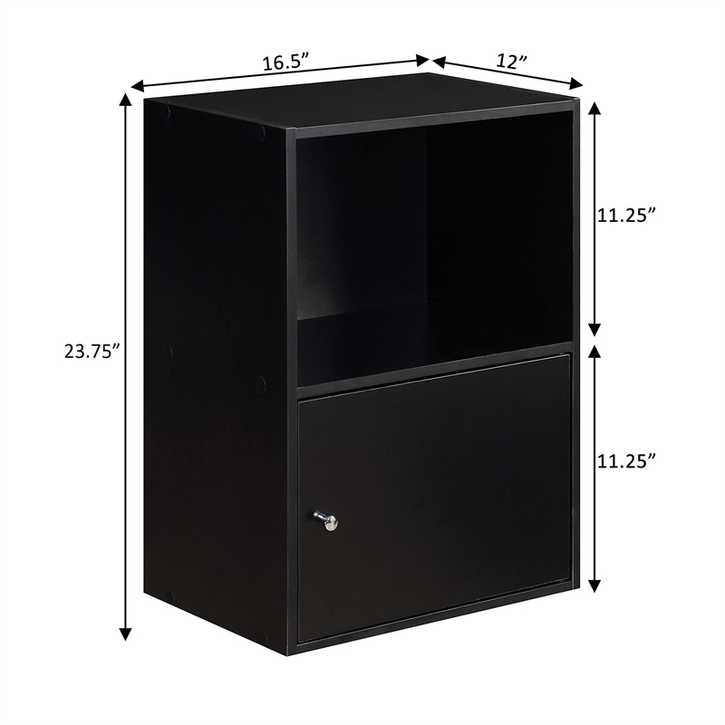 Pemberly Row 1-Door Modern Wood Cabinet with Stainless Steel Knobs in Black