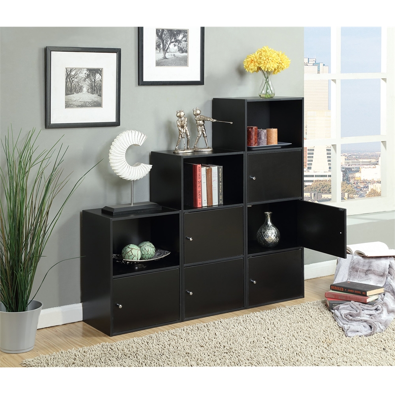 Pemberly Row 1-Door Modern Wood Cabinet with Stainless Steel Knobs in Black