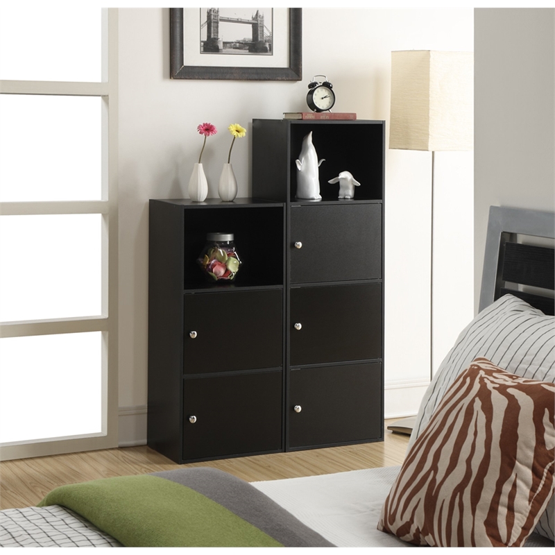 Pemberly Row 1-Door Modern Wood Cabinet with Stainless Steel Knobs in Black