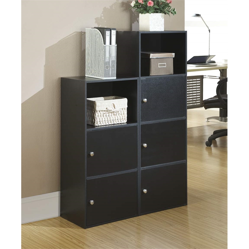 Pemberly Row 1-Door Modern Wood Cabinet with Stainless Steel Knobs in Black