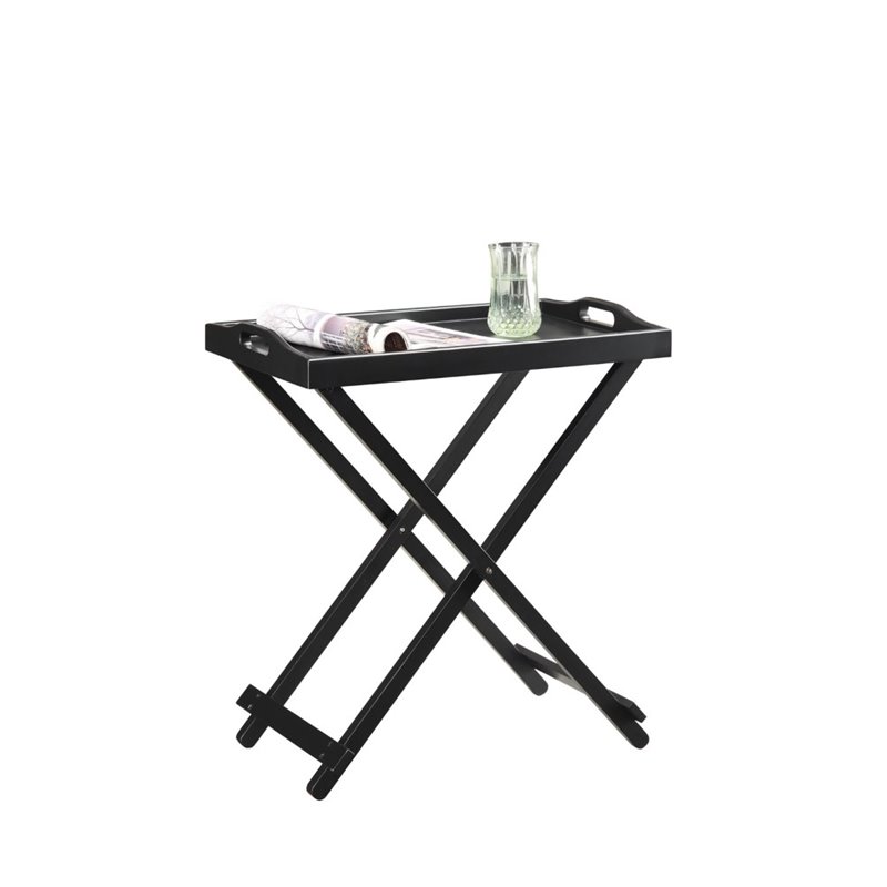 Pemberly Row Folding Tray Table in Black