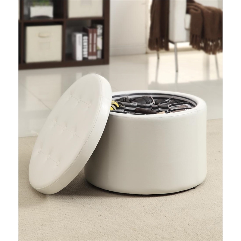 Pemberly Row Round Shoe Ottoman - Ivory