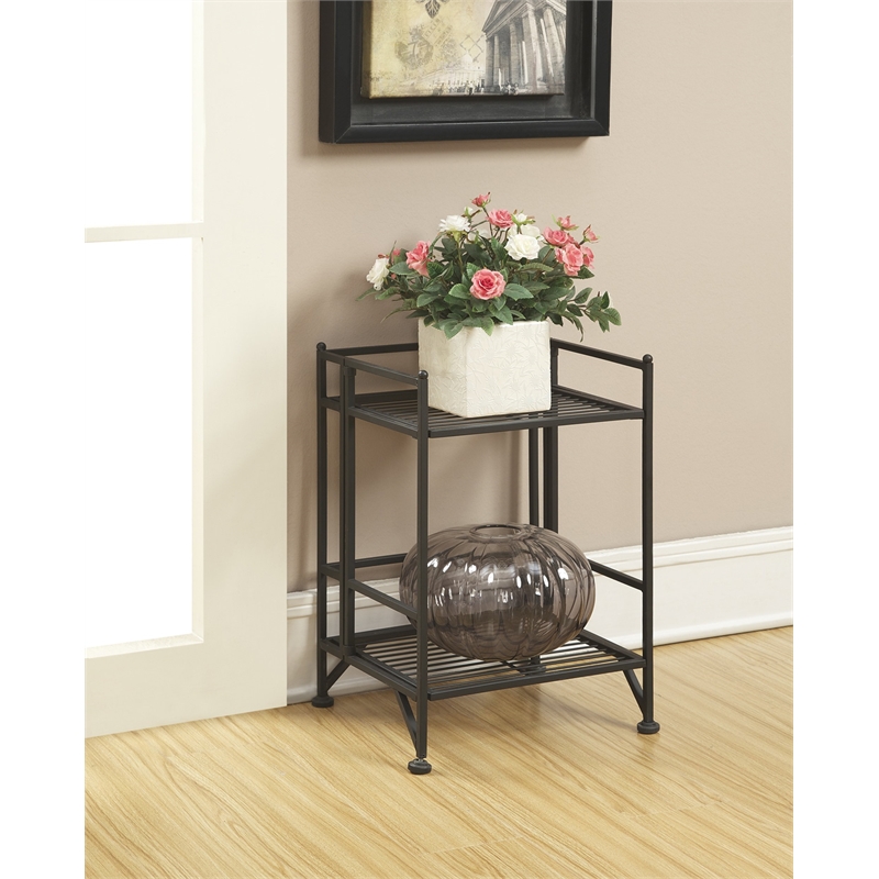 Pemberly Row 2 Tier Folding Metal Shelf - Black