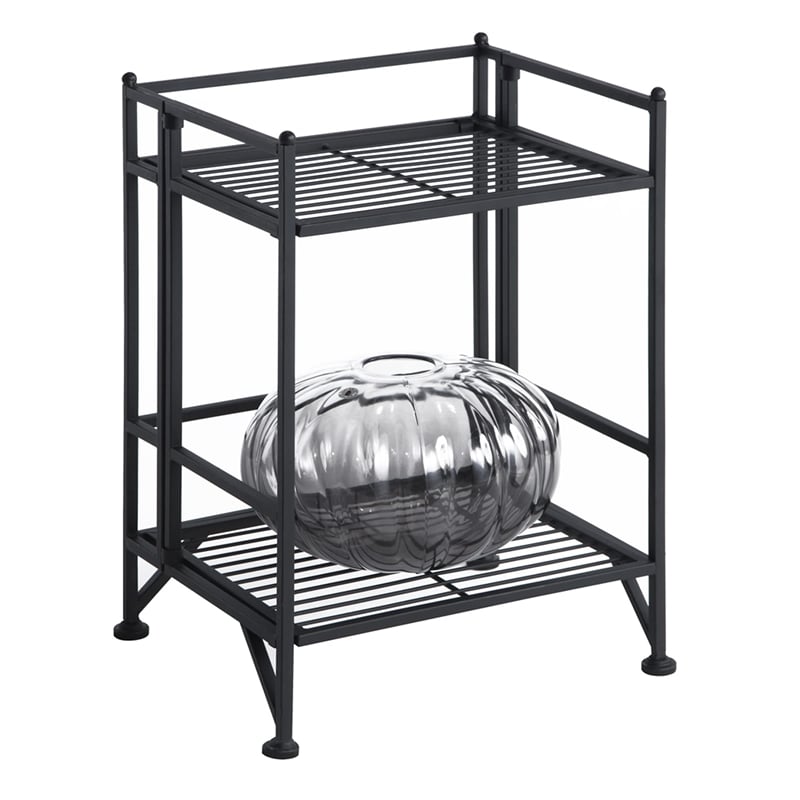 Pemberly Row 2 Tier Folding Metal Shelf - Black