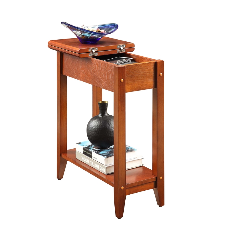 Pemberly Row Wood Frame Flip Top End Table in Cherry Wood Finish