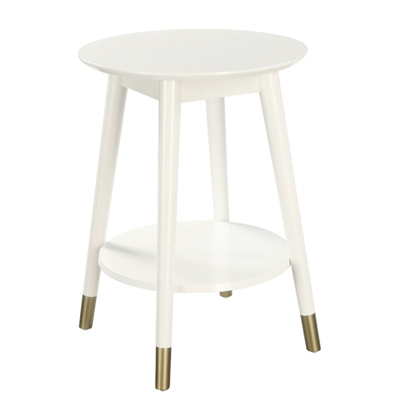 Pemberly Row Mid Century Round End Table in White