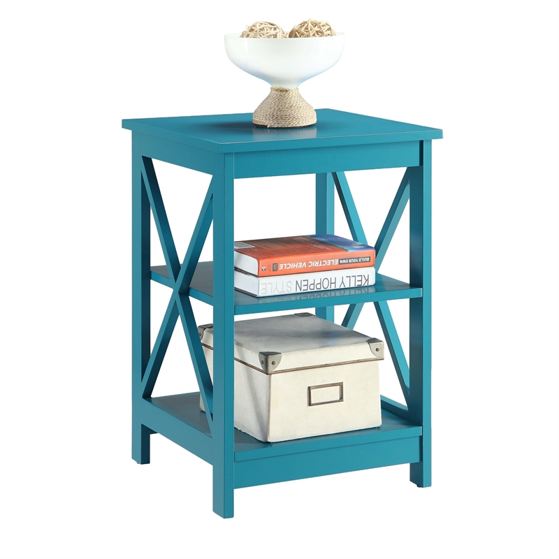 Pemberly Row Transitional Wood End Table with Middle and Bottom Shelf in Blue