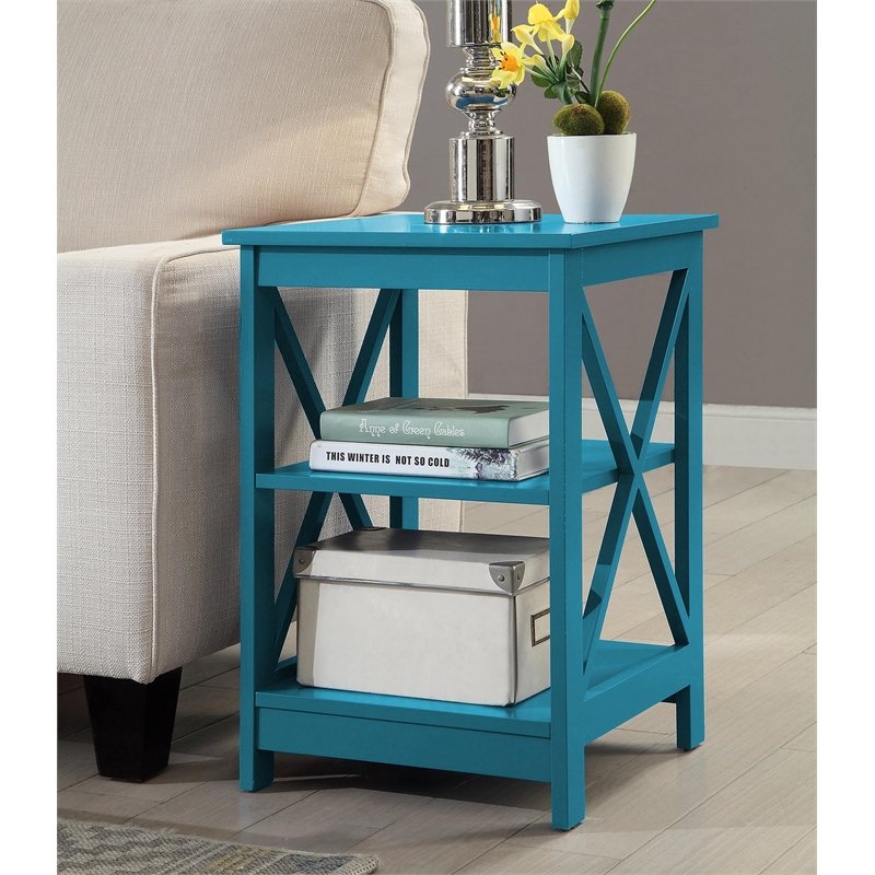 Pemberly Row Transitional Wood End Table with Middle and Bottom Shelf in Blue