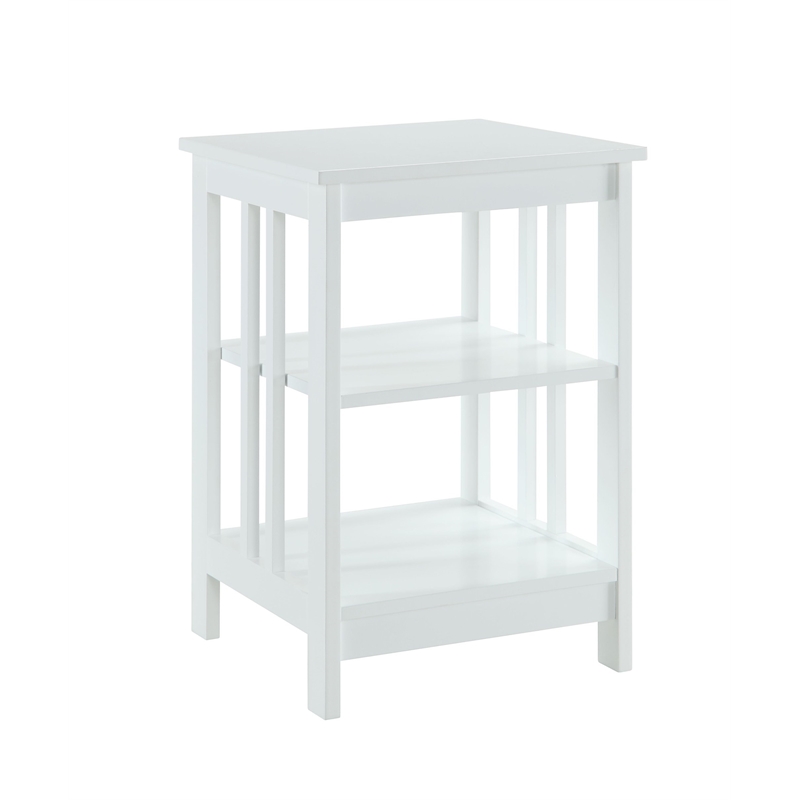 Pemberly Row Traditional Wood End Table with Middle and Bottom Shelf in White