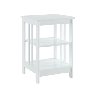 Pemberly Row Traditional Wood End Table with Middle and Bottom Shelf in White