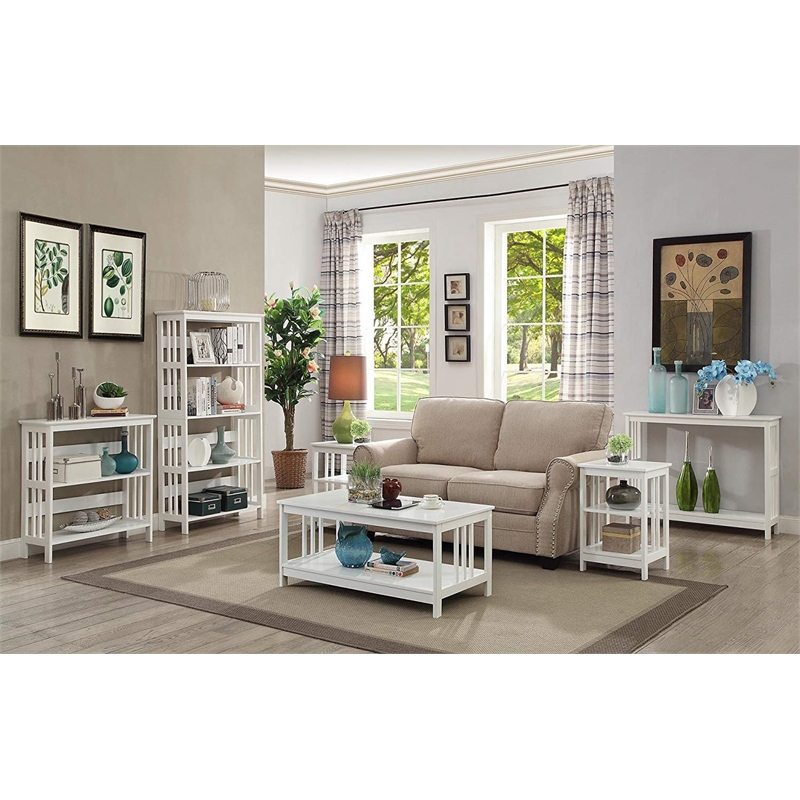 Pemberly Row Traditional Wood End Table with Middle and Bottom Shelf in White