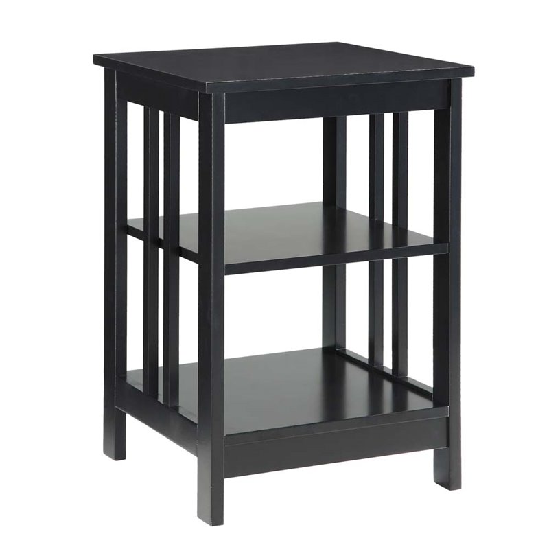 Pemberly Row Wood End Table with Middle and Bottom Shelf in Black