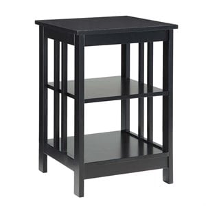 Pemberly Row Wood End Table with Middle and Bottom Shelf in Black