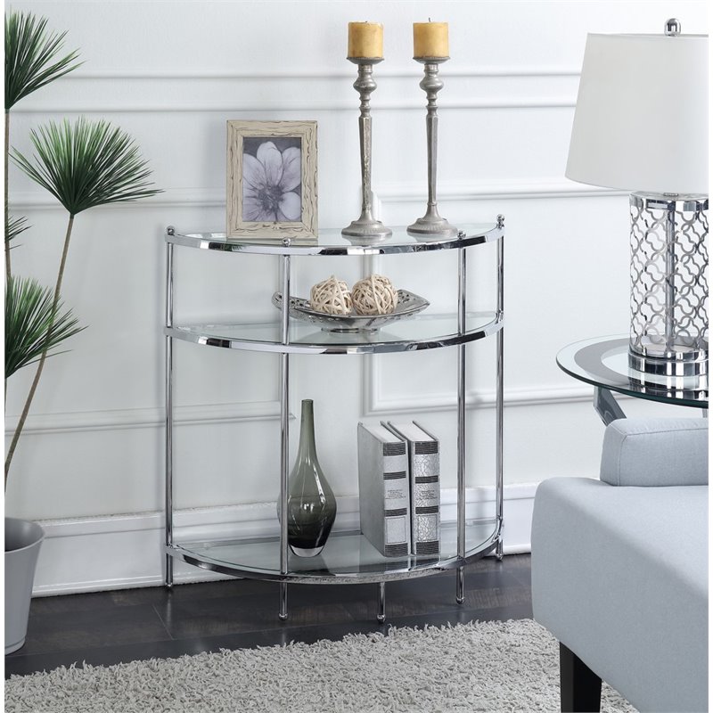 Pemberly Row Glass Console Table in Chrome