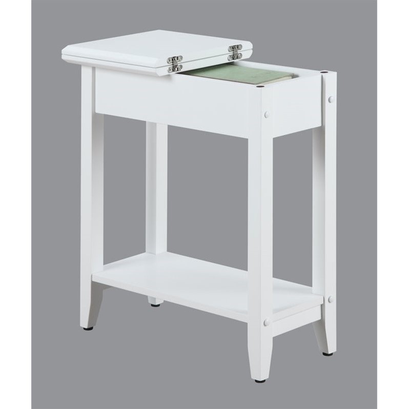 Pemberly Row Transitional Wood Flip Top End Table with Bottom Shelf in White