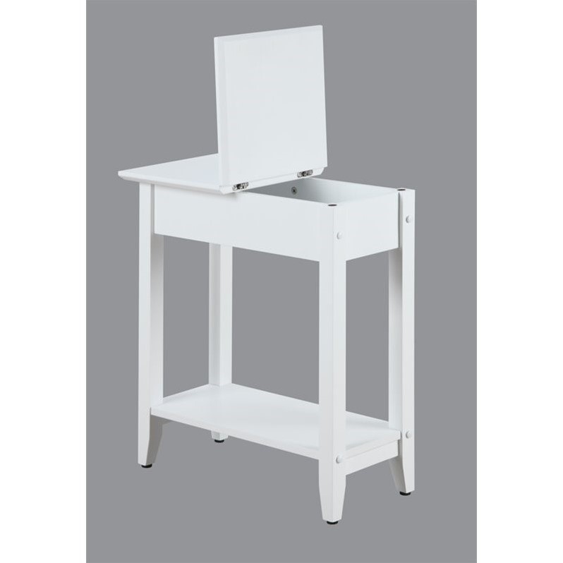 Pemberly Row Transitional Wood Flip Top End Table with Bottom Shelf in White