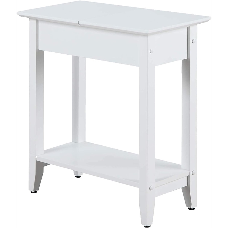 Pemberly Row Transitional Wood Flip Top End Table with Bottom Shelf in White