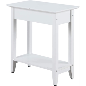 Pemberly Row Transitional Wood Flip Top End Table with Bottom Shelf in White