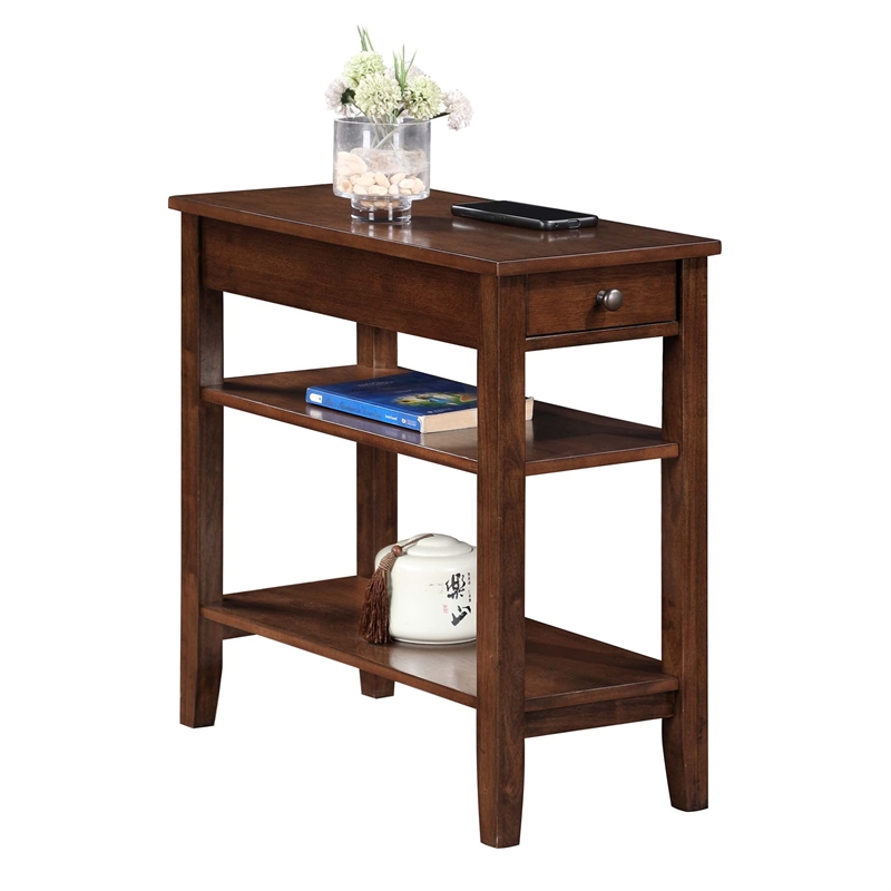 Pemberly Row 3-Tier and 1-Drawer Transitional Wood End Table in Espresso