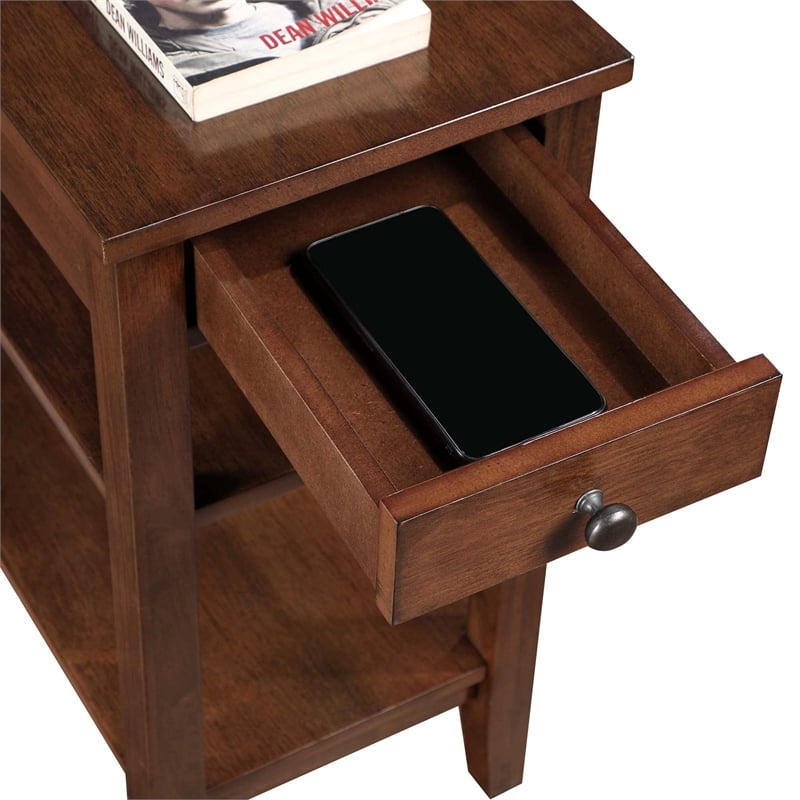 Pemberly Row 3-Tier and 1-Drawer Transitional Wood End Table in Espresso