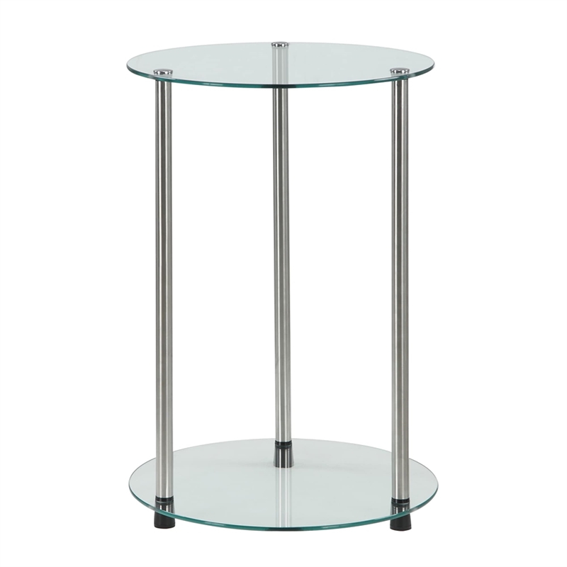 Pemberly Row Round Modern Glass/Metal End Table in Clear/Chrome
