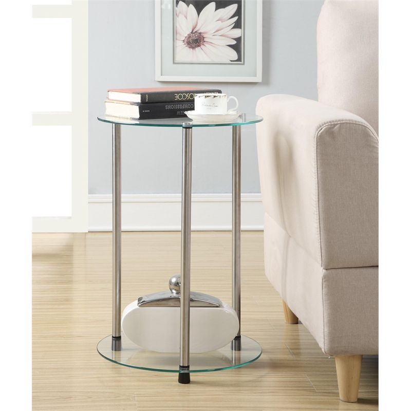Pemberly Row Round Modern Glass/Metal End Table in Clear/Chrome