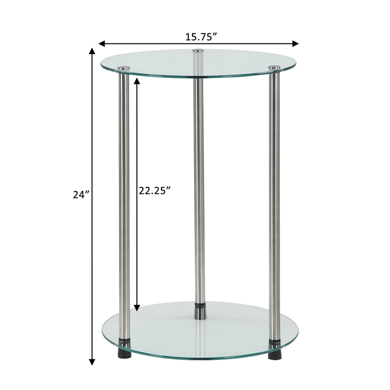 Pemberly Row Round Modern Glass/Metal End Table in Clear/Chrome