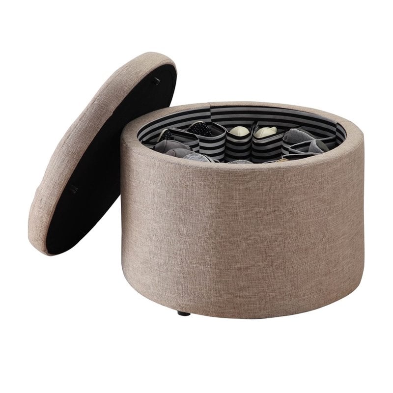 Pemberly Row Round Ottoman in Tan