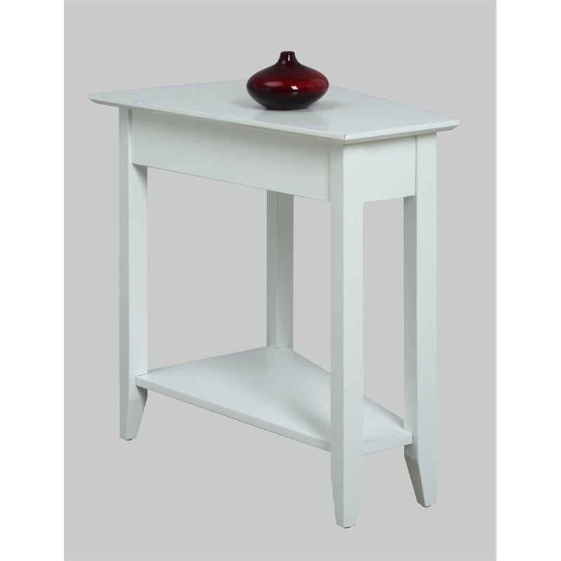 Pemberly Row Modern Wood Wedge End Table with Bottom Shelf in White