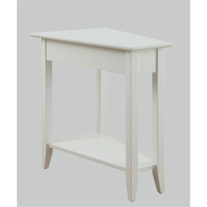 Pemberly Row Modern Wood Wedge End Table with Bottom Shelf in White