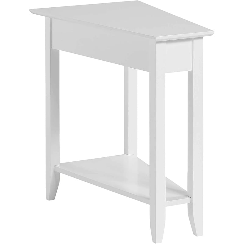 Pemberly Row Modern Wood Wedge End Table with Bottom Shelf in White