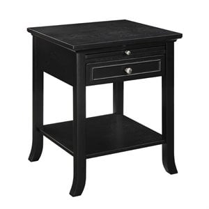 Pemberly Row Traditional Wood End Table with Drawer & Bottom Shelf in Black