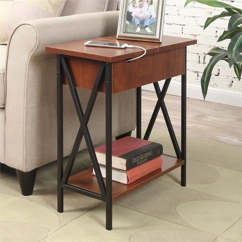 Pemberly Row Flip Top End Table in Black Wood Finish 
