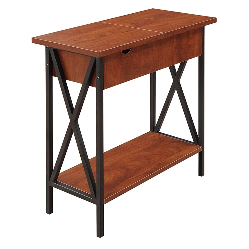 Pemberly Row Transitional Wood Electric Flip Top Table in Cherry