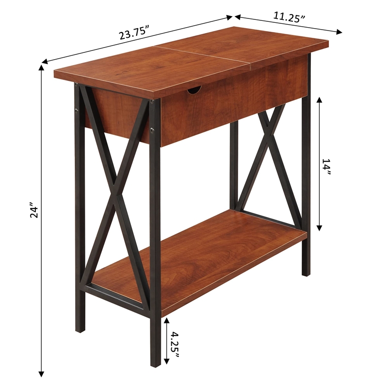 Pemberly Row Transitional Wood Electric Flip Top Table in Cherry